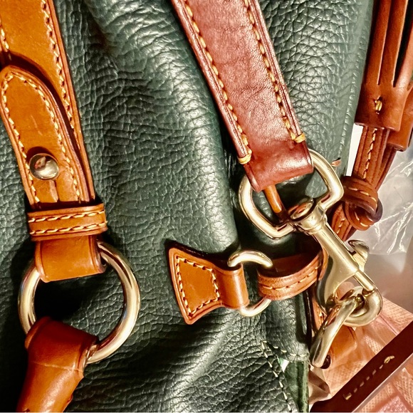 Dooney & Bourke Forest Green Florentine Pebbled Leather Satchel with Tan Trim - Picture 16 of 16